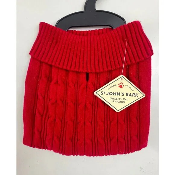 St. Johns Bark Dog Sweater Red Cable Knit Turtleneck M - Picture 1 of 5
